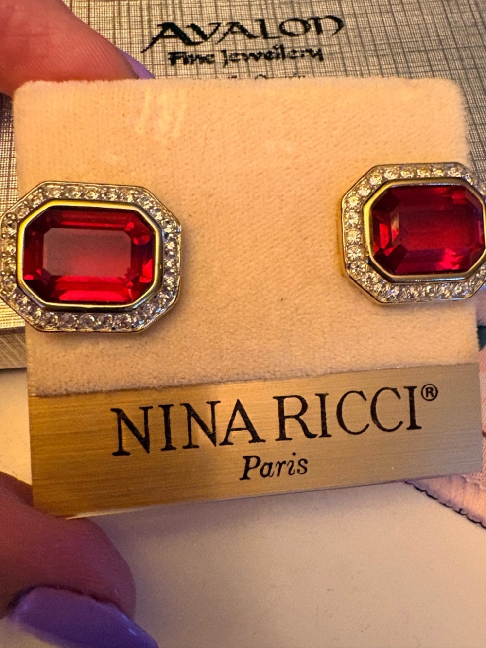 Vintage Nina Ricci Paris Crystal Clip On Earrings